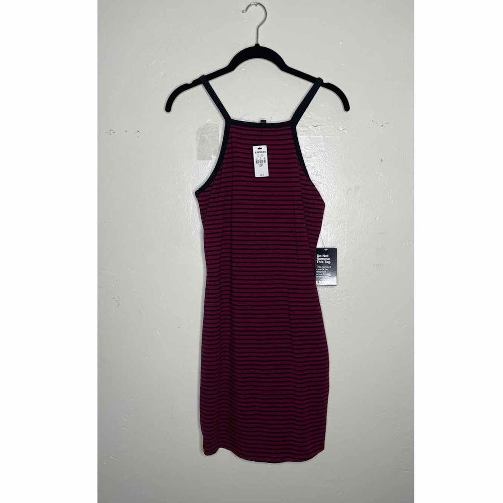 NWT Express Bodycon Red Black Striped Dress
